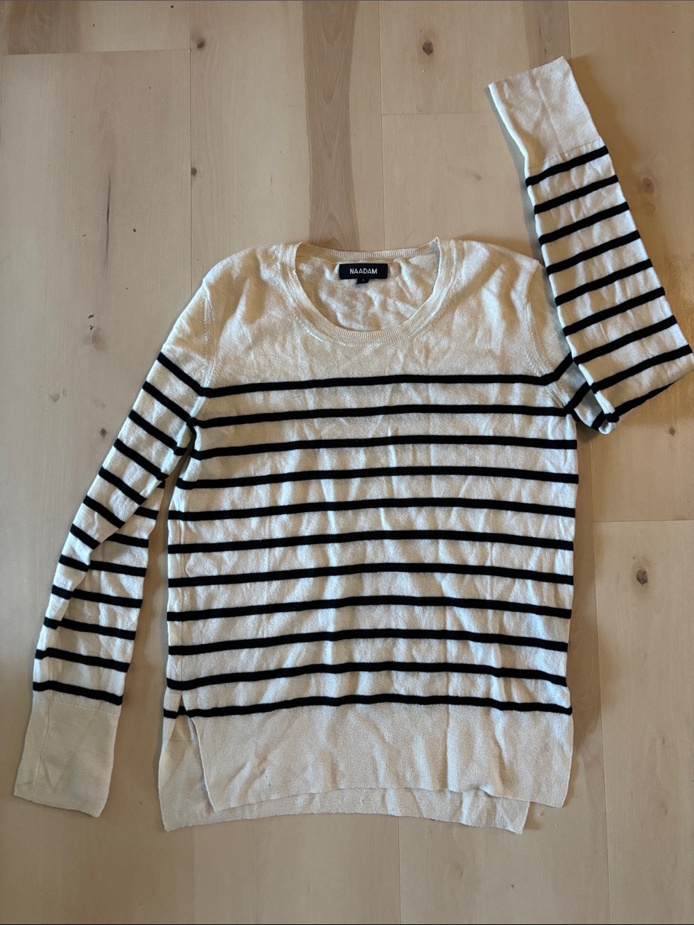 NAADAM Cashmere Cream Sweater with Black Stripes